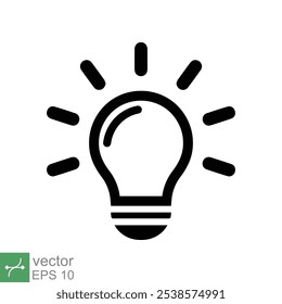 Icono de la bombilla. Estilo de contorno simple. Creativo, procesamiento de pensamiento analítico, lámpara eléctrica, concepto de solución de idea. Ilustración vectorial de línea fina aislada sobre fondo blanco. EPS 10.
