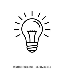 Ícone de lâmpada. Lâmpada simples com sinal de raios. Ícone da lâmpada de contorno.