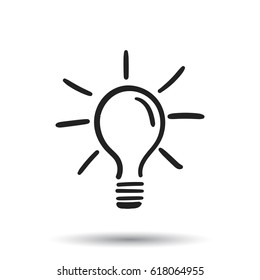 Light bulb icon sketch in vector. Hand drawn idea doodle sign. Vector illustration on white background.