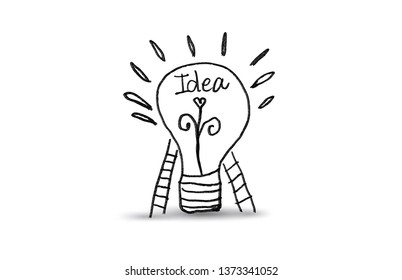 Light bulb icon with staircase vector illustration, black color. Concept or creative thinking, doodle hand drawn sign, cartoon