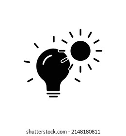 Icono de la bombilla de luz con sol. energía solar. estilo de icono sólido. adecuado para el símbolo de energía renovable. diseño simple editable. vector de plantilla de diseño