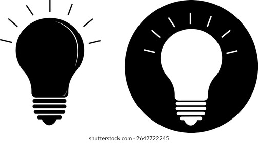 Light bulb icon symbol idea. Lamp, electricity, light, innovation, solution, creativity, electric, outline, flat style.