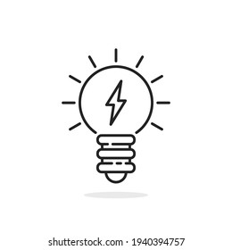 light bulb icon with thin line lightning bolt. concept of think outside the box or interesting info or lightbulb with rays. stroke flat trend lineart logotype graphic linear design isolated on white