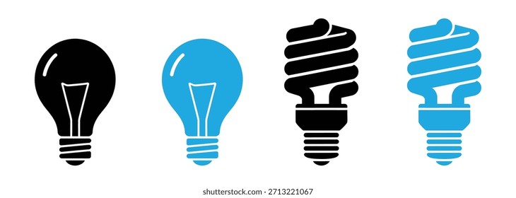 Ícone de lâmpada arte de linha fina set.Evolution de lâmpadas incandescentes para ícones cfl. símbolo vetorial isolado no branco.