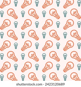 Light Bulb icon trendy orange repeating pattern cute colorful vector illustration background
