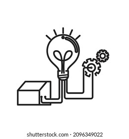 Vector de icono de la bombilla. Bombilla plana, ideas creativas, símbolo de solución. bombilla de luz con máquina e icono de ajuste.