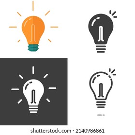 Light Bulb Icon Vector Of Flat Lightbulb And Line Outline Art Isolated On White Graphic Pictogram Cartoon Illustration, Stroke Black Cut Out Electric Lamp Clipart Orange Color