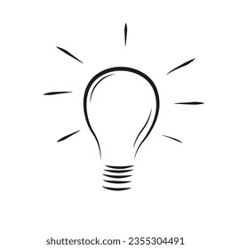 Light bulb icon vector illustration. Idea symbol. Electric lamp, light, inovation, solution, creative thinking, electrictity. Flat design in cartoon style isolated on orange background.