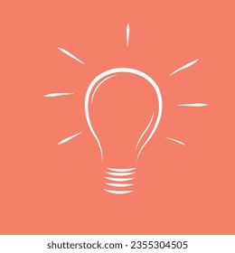 Light bulb icon vector illustration. Idea symbol. Electric lamp, light, inovation, solution, creative thinking, electrictity. Flat design in cartoon style isolated on orange background.