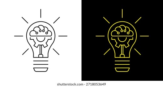 Ícone de Lâmpada, vetor isolado no fundo branco. Sinal de ideia, solução, inspiração, conceito de pensamento. Iluminação Lâmpada elétrica, eletricidade, brilho, brilhante. Estilo plano para design gráfico, logotipo, site, UI.