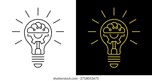 Ícone de Lâmpada, vetor isolado no fundo branco. Sinal de ideia, solução, inspiração, conceito de pensamento. Iluminação Lâmpada elétrica, eletricidade, brilho, brilhante. Estilo plano para design gráfico, logotipo, site, UI.