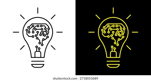 Ícone de Lâmpada, vetor isolado no fundo branco. Sinal de ideia, solução, inspiração, conceito de pensamento. Iluminação Lâmpada elétrica, eletricidade, brilho, brilhante. Estilo plano para design gráfico, logotipo, site, UI.