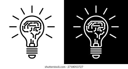 Ícone de Lâmpada, vetor isolado no fundo branco. Sinal de ideia, solução, inspiração, conceito de pensamento. Iluminação Lâmpada elétrica, eletricidade, brilho, brilhante. Estilo plano para design gráfico, logotipo, site, UI.