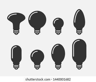 Light bulb icon vector. Llightbulb idea logo concept. Set lamps electricity icons web design element. Led lights isolated silhouette.