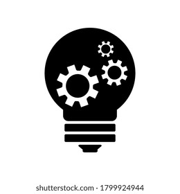 Vector de icono de bombilla. Concepto del logo de la idea de la lámpara. Icono de Bombilla de luz, Idea, solución, icono de pensamiento con la señal de configuración.