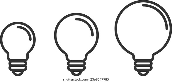 Vector de icono de la bombilla. Concepto del logo de la idea de la lámpara. Establece el elemento de diseño web de iconos de electricidad de lámparas. Luces de plomo aíslan la silueta.