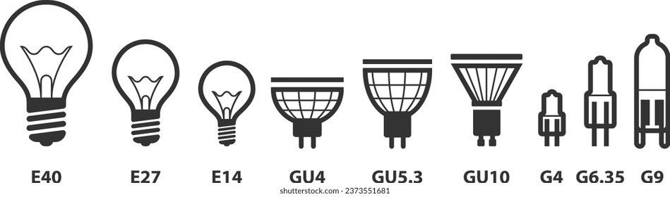 Light bulb icon vector. Llightbulb idea logo concept. Set lamps electricity icons web design element. Led lights isolated silhouette.