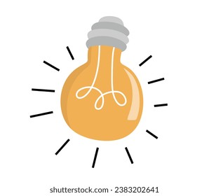 light bulb icon vector. light bulb with rays shine. Symbol of creativity, innovation. Cartoon style. Flat style. Hand drawn style. 