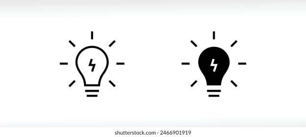 Light Bulb icon vector set, isolated on white background. Idea sign, solution, thinking concept. Lighting Electric lamp. Electricity, shine. editable stroke and Flat graphic design, Web site