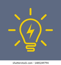 Light Bulb Icon In Which Lightning Is Inside. Lighting Pictogram. Flat Vector Illustration On A Gray Background.