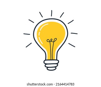 Light bulb icon with whit background. hand draw idea light bulb icon. energy symbol, electric lamp, solution, business, strategy concept sign. cartoon eps-10 vector art.