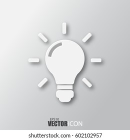 Light bulb icon in white style with shadow isolated on grey background. For your design, logo. Vector illustration.