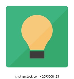 Light bulb icon within a green square icon. Vector. Can be used for hints and inspiration.