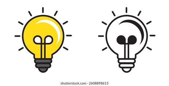 Light bulb icon in yellow  and white. Symbol of idea, energy, and creativity. Flat, minimal, modern style. Perfect for apps, web, infographics and digital projects.