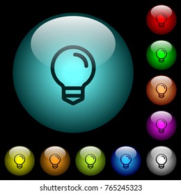 Light bulb icons in color illuminated spherical glass buttons on black background. Can be used to black or dark templates