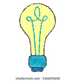 light bulb icons with concept of idea. Original scribble sign of co-creativity. Doodle hand drawn design template. Color original illustration