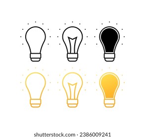 Light bulb icons. Different styles, burning light bulb icons. Vector icons