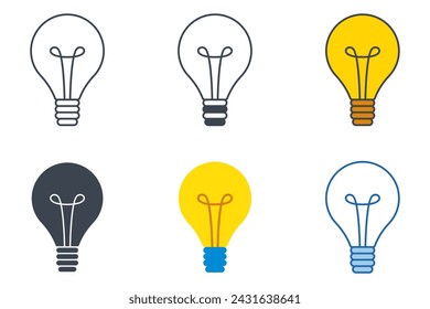Iconos de bombilla con diferentes estilos. Ilustración del vector del símbolo de la lámpara eléctrica aislada en el fondo blanco