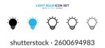 Light bulb icons graphics set in black and blue colors