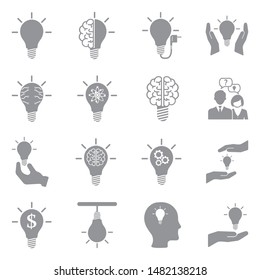 Light Bulb Icons. Gray Flat Design. Vector Illustration.