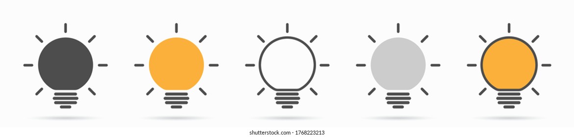 Light bulb icons, line art, silhouettes and colors