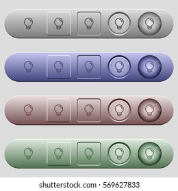 Light bulb icons on rounded horizontal menu bars in different colors and button styles
