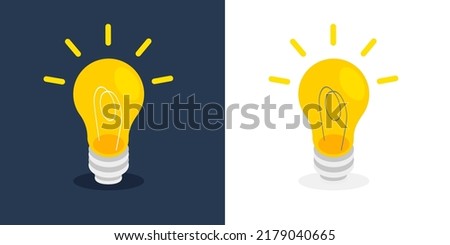 Light bulb icons with rays shine. Idea and creative thinking concept. Vector illustration isolated on white and dark background.