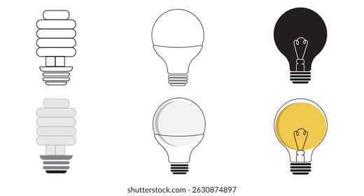 Light Bulb icons set, with different styles. Lighting Electric lamp symbol vector illustration.