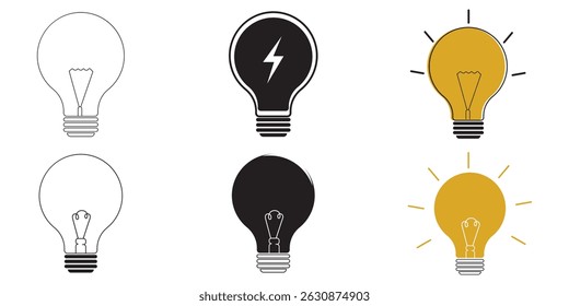 Light Bulb icons set, with different styles. Lighting Electric lamp symbol vector illustration.