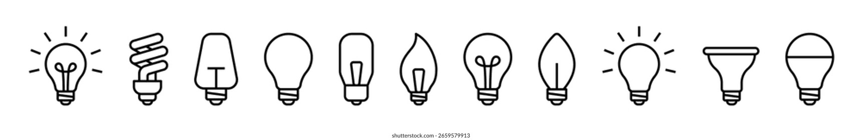 Conjunto de ícones de lâmpada - Símbolos de eletricidade e energia