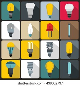Light bulb icons set, flat style