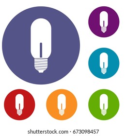 Light bulb icons set in flat circle reb, blue and green color for web