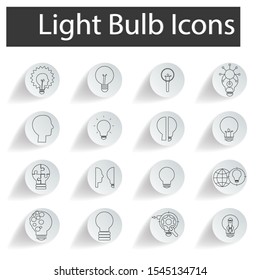 Light bulb icons set on white background. Creative idea design for your project. Flat vector illustration for template, brochure, web page or mobile app.