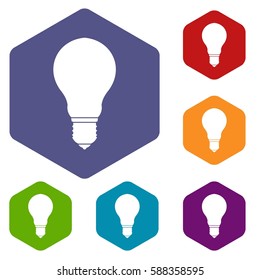 Light bulb icons set rhombus in different colors isolated on white background