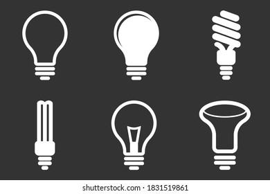 Light bulb icons set in white color isolated on white background. Vector illustration. Light and lighting .. Energy saving