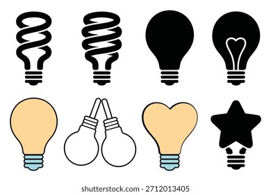 Iconos de bombilla en varias Formas e ilustración de colores