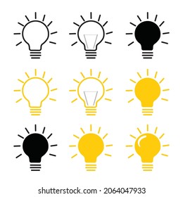 Light bulb icons vector collection, Lamp line icon set. Idea lamp icon collection