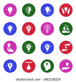 Light Bulb Icons. White Flat Design In Circle. Vector Illustration.