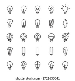 Light bulb and idea 25 line icons vector