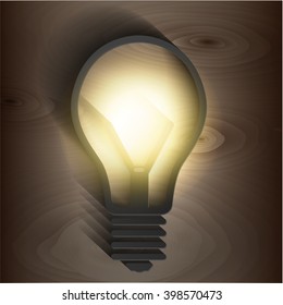 Light bulb idea abstract infographic on wood background. VECTOR.